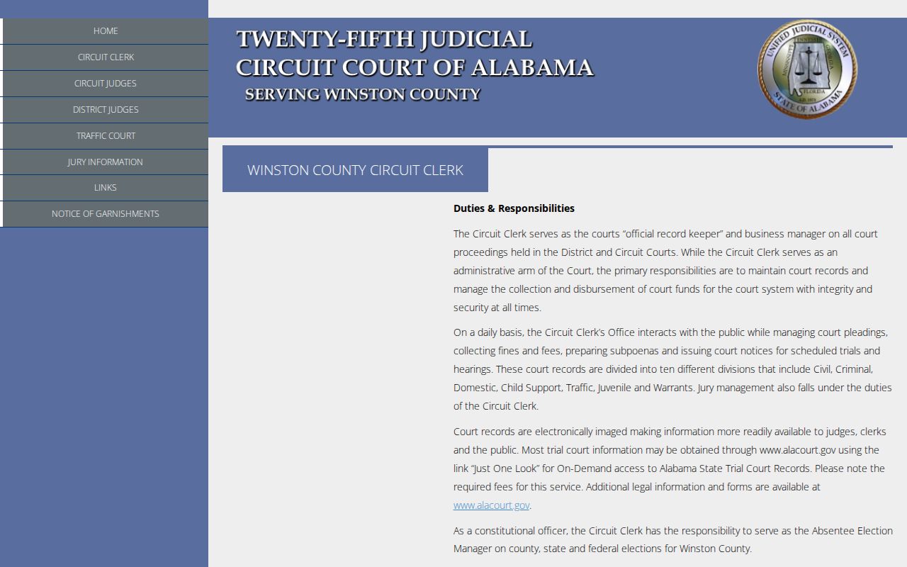 Winston County Circuit Clerk official record keeper page