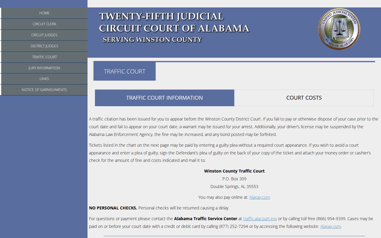 Official Winston County District Court traffic ticket instructions