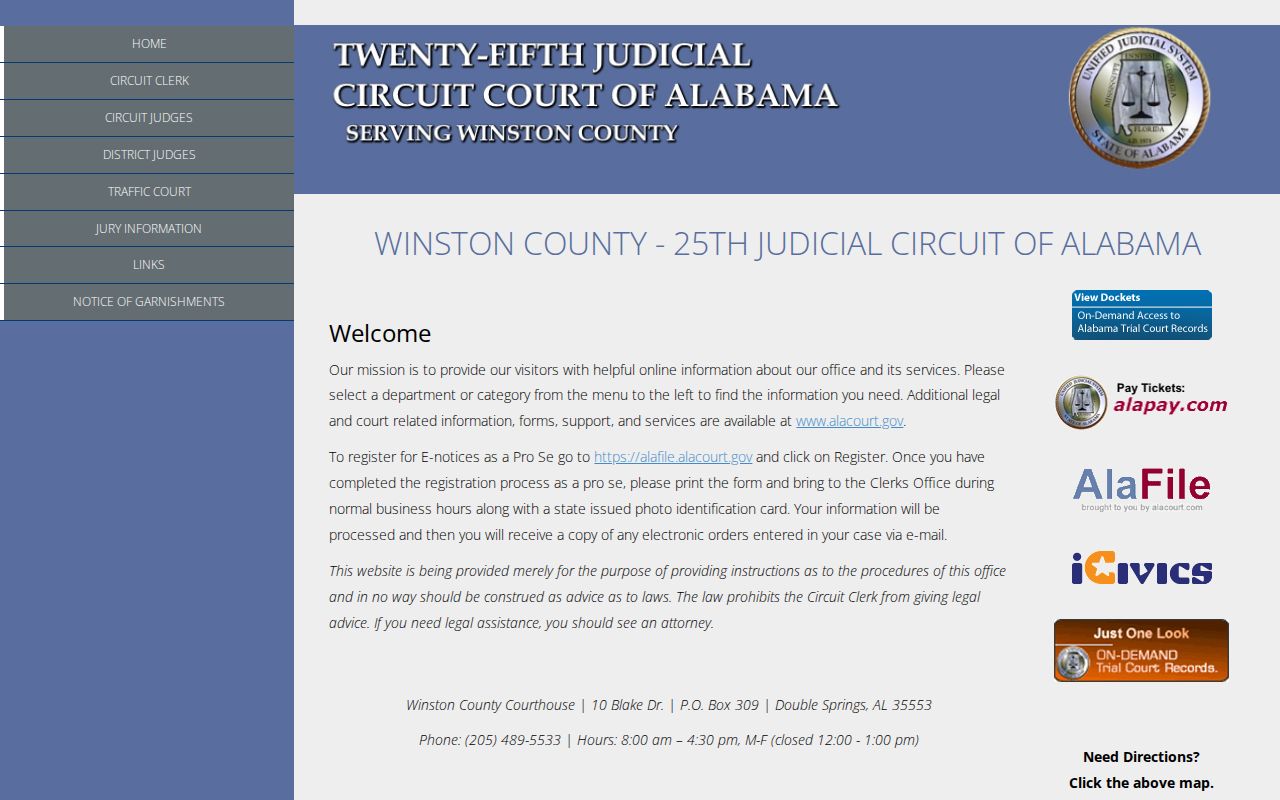 Official Winston County Twenty-Fifth Judicial Circuit court website