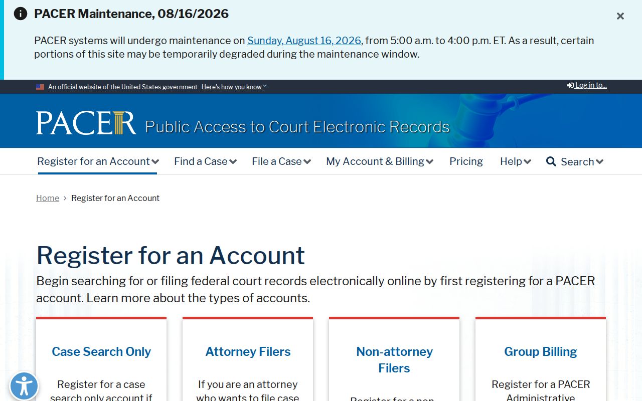 Double Springs court docket and separate federal PACER account source